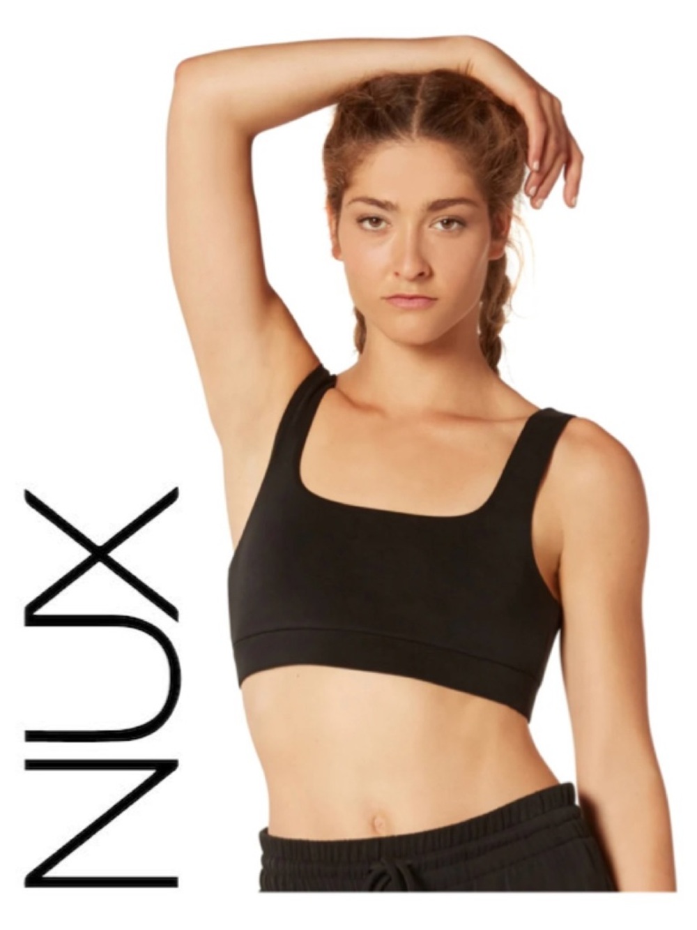 NUK Black Square Sports Bra Sleek Soft Athleisure Upscale Elevated Yoga Women XS